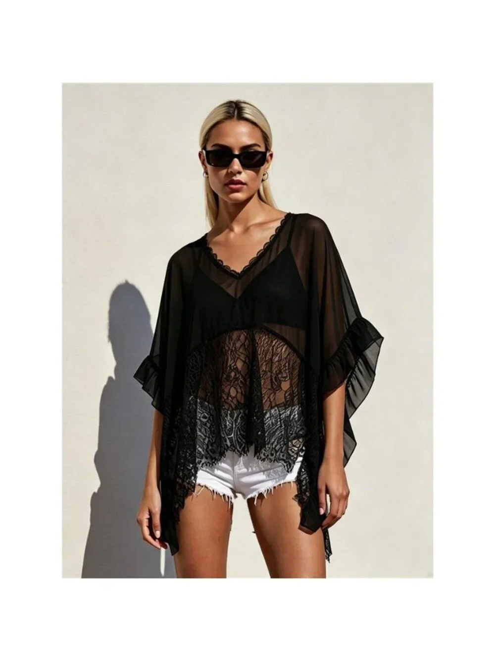 Lace Trim Flowy Cover-Up